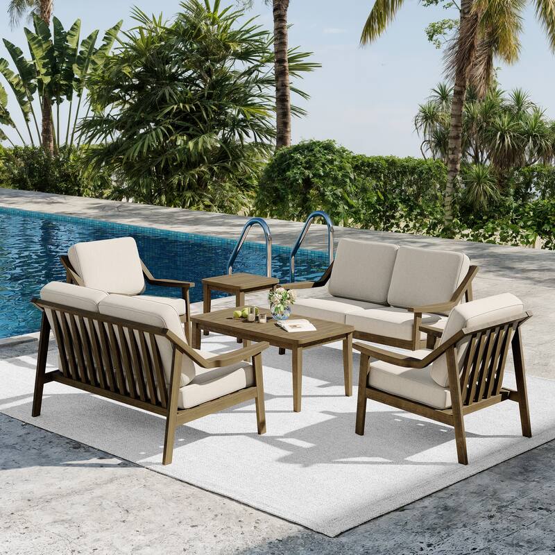 6-piece Adirondack Teak Patio Armchairs Loveseat Seating Conversation Set