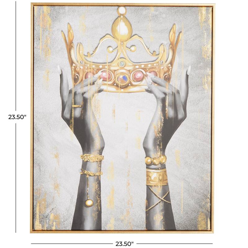 Canvas Crown Living Room Framed Wall Art with Shaded Hands and Metallic Foil Accents - Gold - Roche River Decor