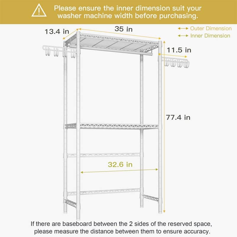 Laundry Room Storage Rack - 13.4"D x 35"W x 77.3"H