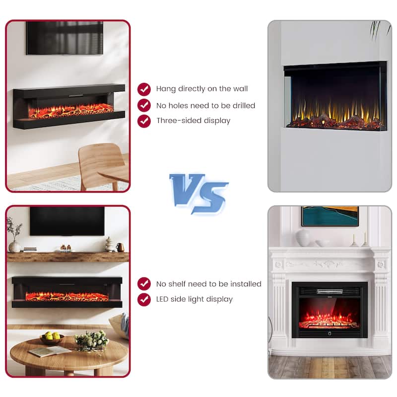 3-Sided Electric Fireplace, Wall Mounted LED Electric Fireplace