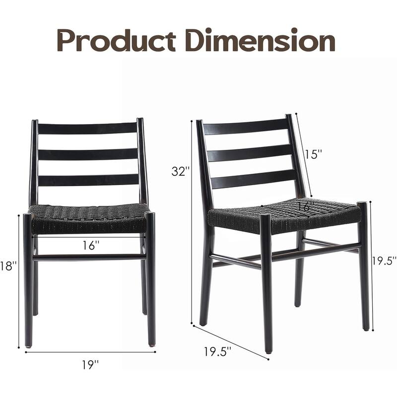 Dining Chairs Set of 2, Woven Rope Seat with Sturdy Metal Frame, Mid Century Modern Dining Room Chairs for Kitchen