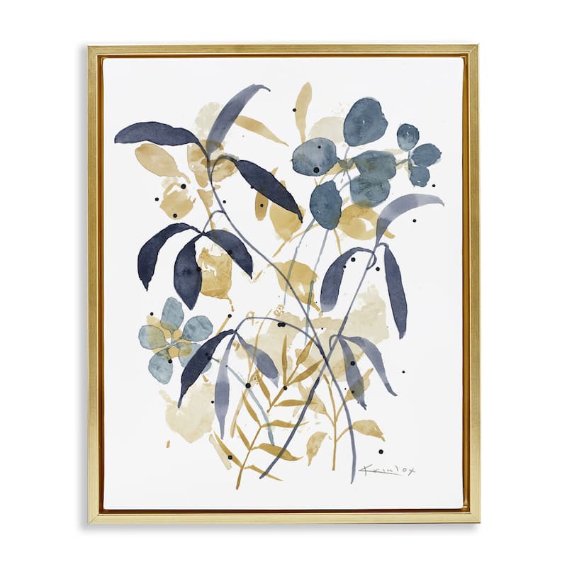 Stupell Blue & Yellow Plant Impressions Framed Floater Canvas Wall Art Design By Krinlox - 17 x 21 - Gold