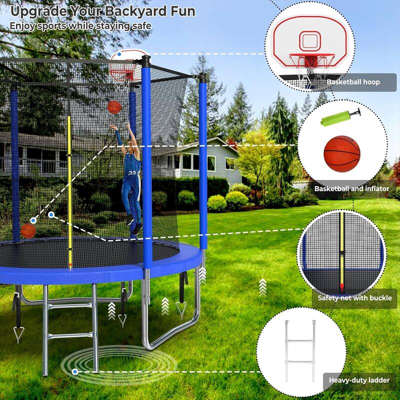 Upgraded 8FT 10FT 12FT Trampoline for Kids and Adults