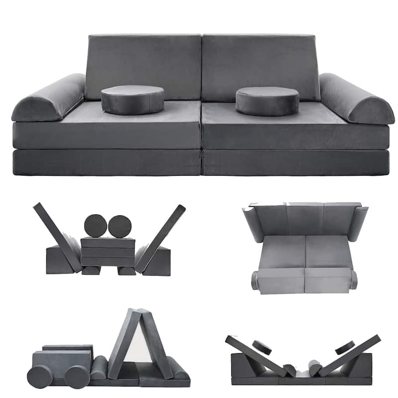 DoCred Kids Couch Play Sofa Set, Modular Folding Toddlers Sofa - S