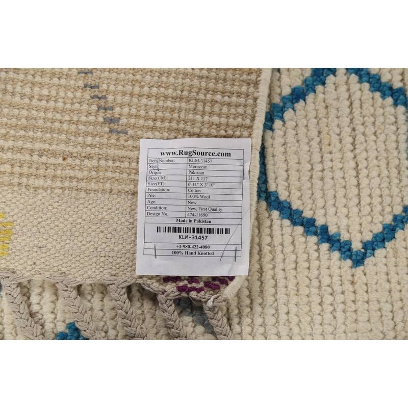 Striped Ivory Moroccan Oriental Area Rug Handmade Wool Carpet - 3'10"x 6'11"