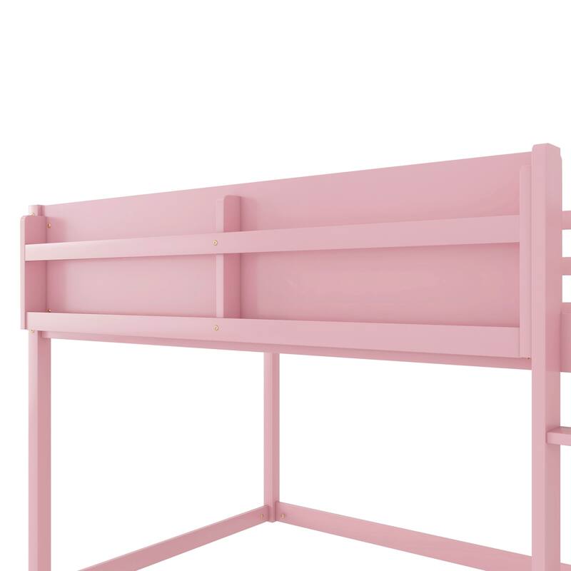 Low Twin Over Twin Bunk Bed, Floor Bunk Bed with Ladder and Storage Shelf, Convertible Design Twin Size Bunk Bed Frame
