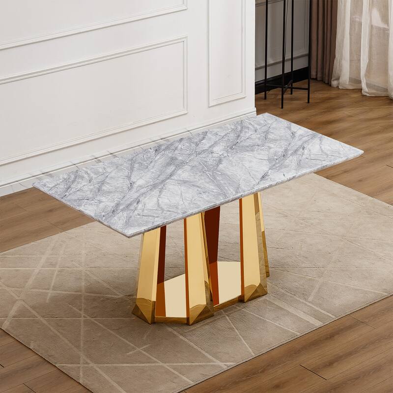 GDFStudio - Rose Series 70'' Rectangle Faux Marble Dining Table 6 People with Modern Large Size