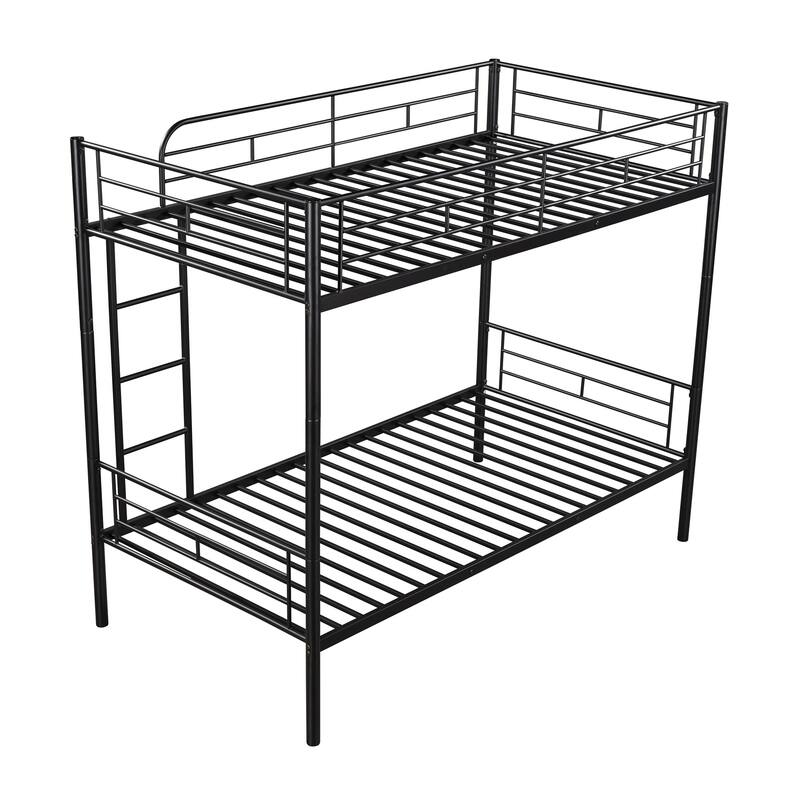 Twin Over Twin Metal Bunk Bed in Black with Space-Saving Design