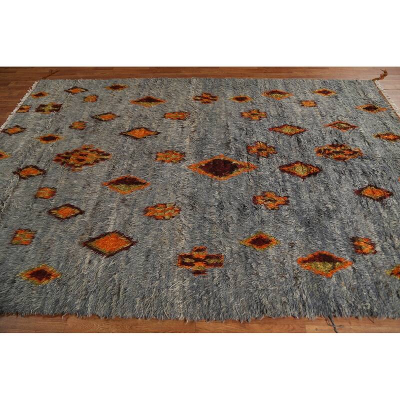 Hand Knotted Oriental 100% Wool Carpet Modern Tribal Navy Blue & Blues Moroccan Area Rug - 9' 9'' X 6' 4''