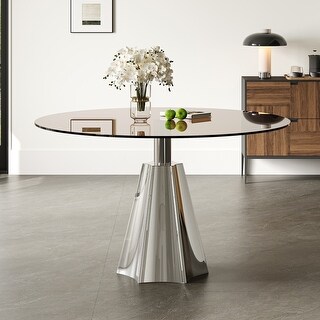 Compact 35" Round Dining Table Mid-Century Modern Black Glass Top - Bed ...