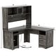 preview thumbnail 7 of 47, L Shaped Desk with File Cabinet and Hutch, Home Office Corner Computer Desk with Drawers and Charge Station