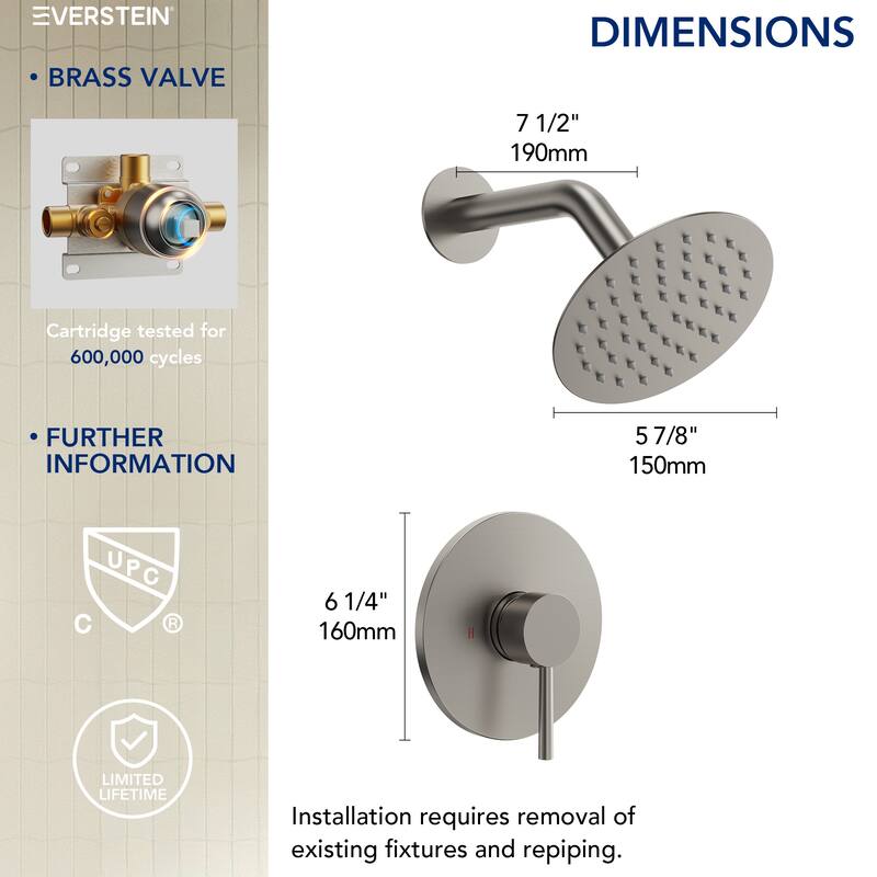 Single-Function Shower Faucet Stainless Steel Rain Shower Head with Pressure-Balanced Valve