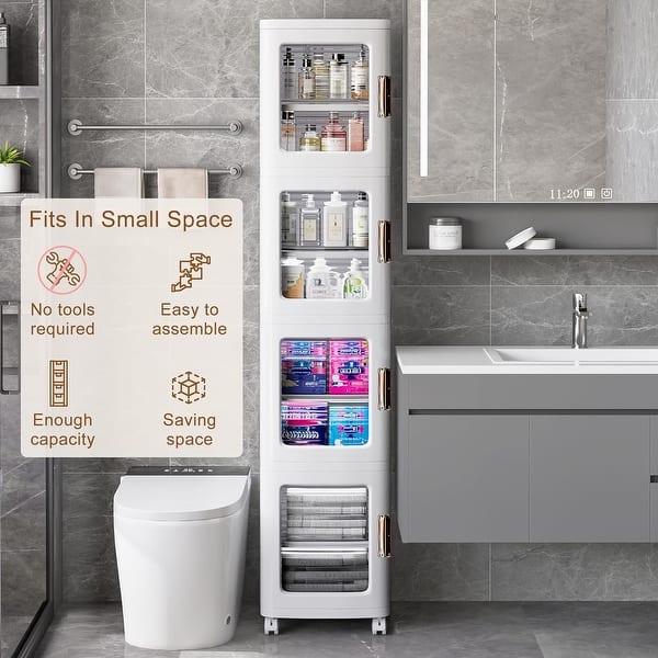 Slim 4-Tier Rolling Bathroom Storage Cabinet - Narrow Floor Organizer With Wheels For Small Spaces