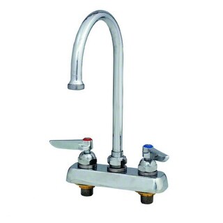 T and S Brass Deck Mounted Workboard Faucet with 4" Centers, 6" Swivel