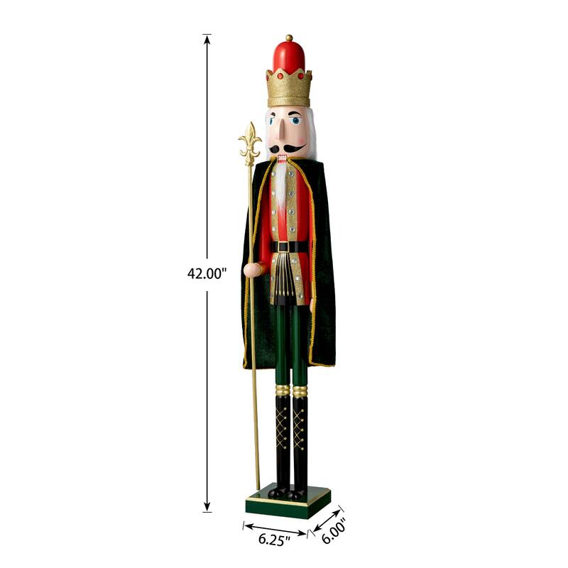 Glitzhome 42"H Large Size Christmas Wooden King & Soldier Nutcracker Set Xmas Figurine Decor for Indoor Outdoor