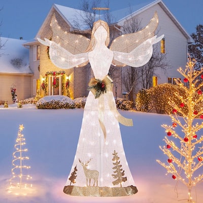 Costway 5 FT Pre-Lit Christmas Angel 3D Glittered Decoration with Halo - See Details