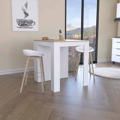 Compact Kitchen Counter Table with Three Shelves - White/Light Oak for Small Spaces