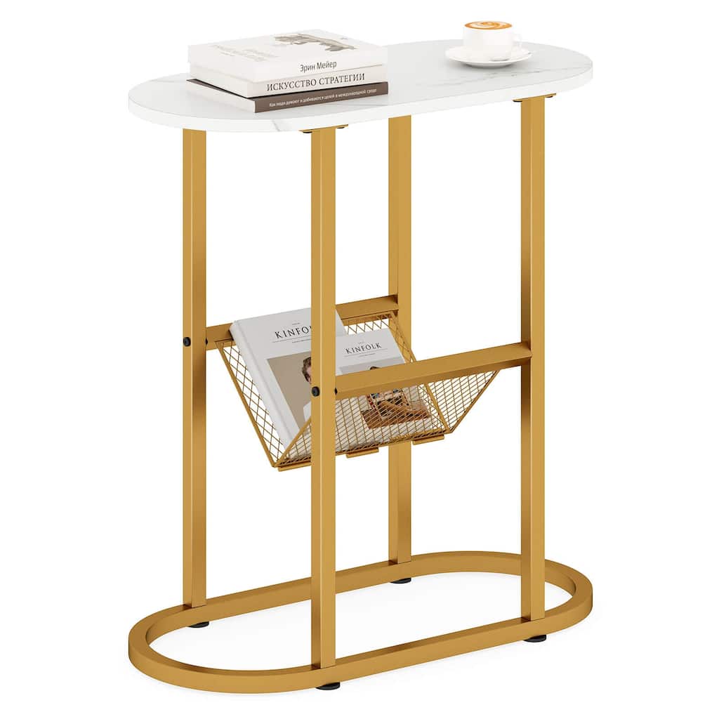 Costway End Table with Faux Marble Tabletop & Magazine Holder - See Details