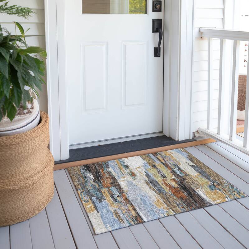Machine Washable Indoor/ Outdoor Abstract Contemporary Chantille Rug - Mocha - 1'8" x 2'6"