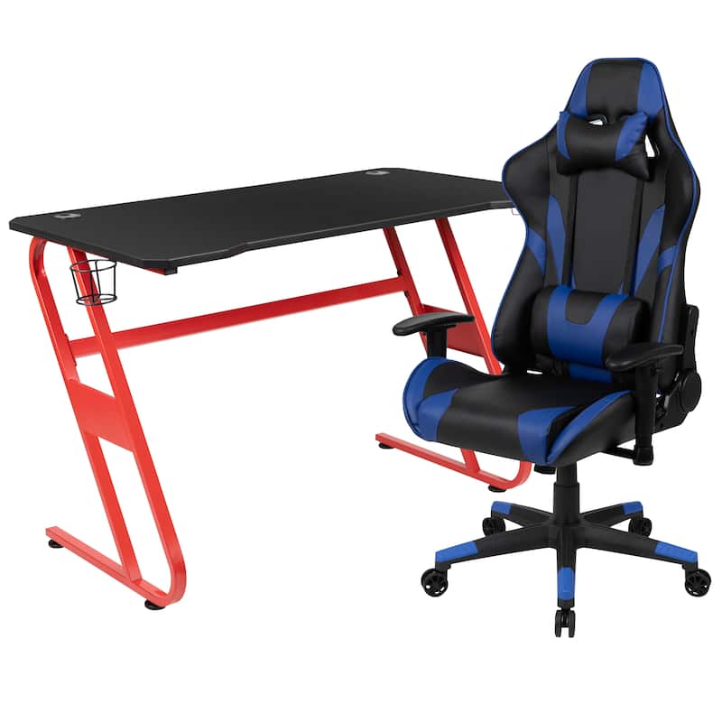 Desk Bundle - Gaming Desk, Cup Holder, Headphone Hook and Reclining Chair
