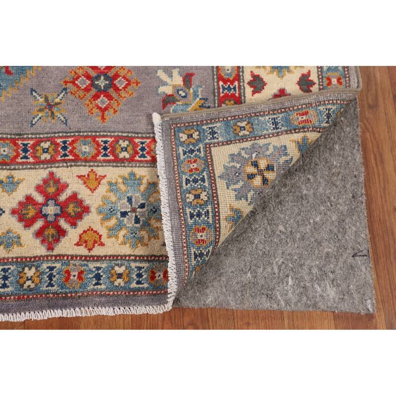 Gray Traditional / Geometric Kazak Rug Hand-Knotted Wool Carpet - 4'11" x 7'2"