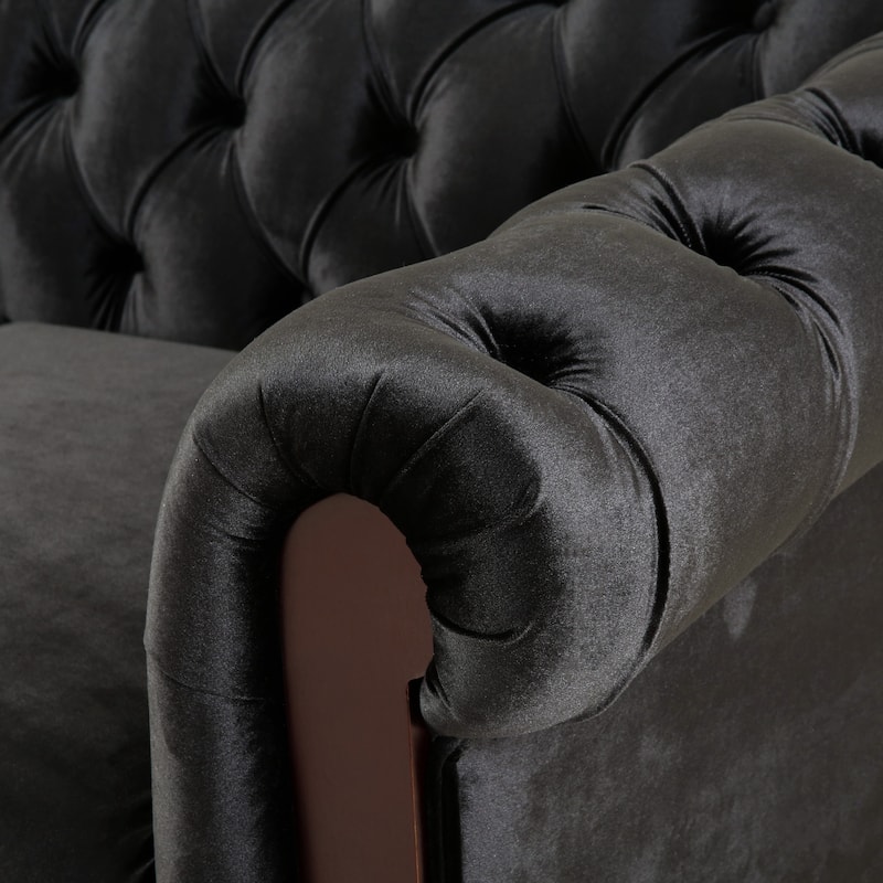 Velvet Loveseat Sofa, with Tufted Button Lounge Couch, Upholstered Sofa Couch 2-Person Rolled Armchair for Living Room