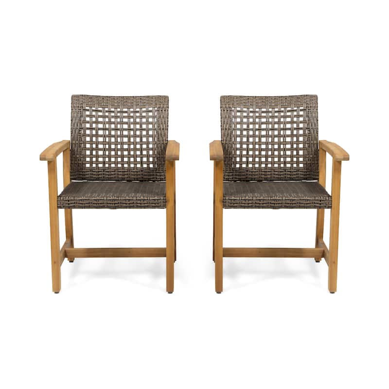 Roomfitters Outdoor Dining Chairs Set of 2, Acacia Wood Patio Armchairs with Woven Seat and Backrest