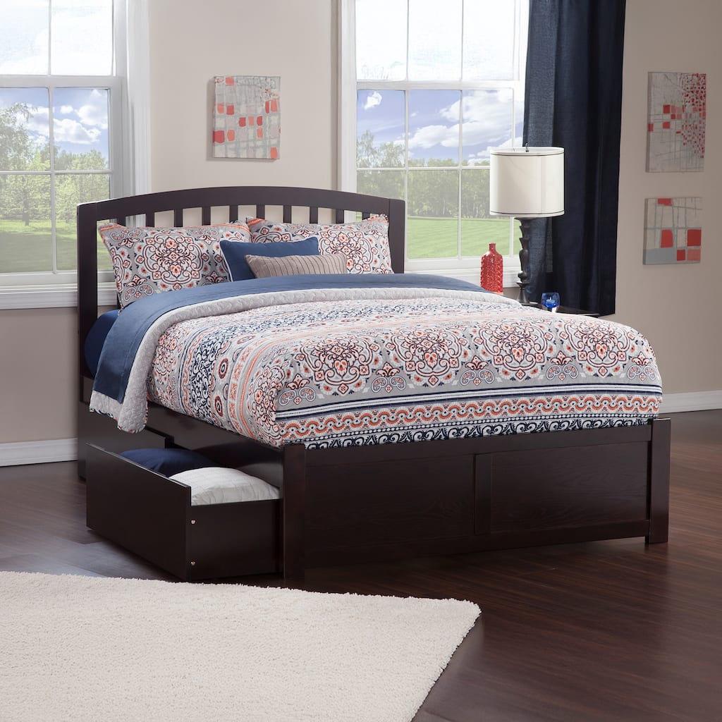 Richmond Queen Solid Wood Platform Bed with Footboard & 2 Storage Drawers in Espresso