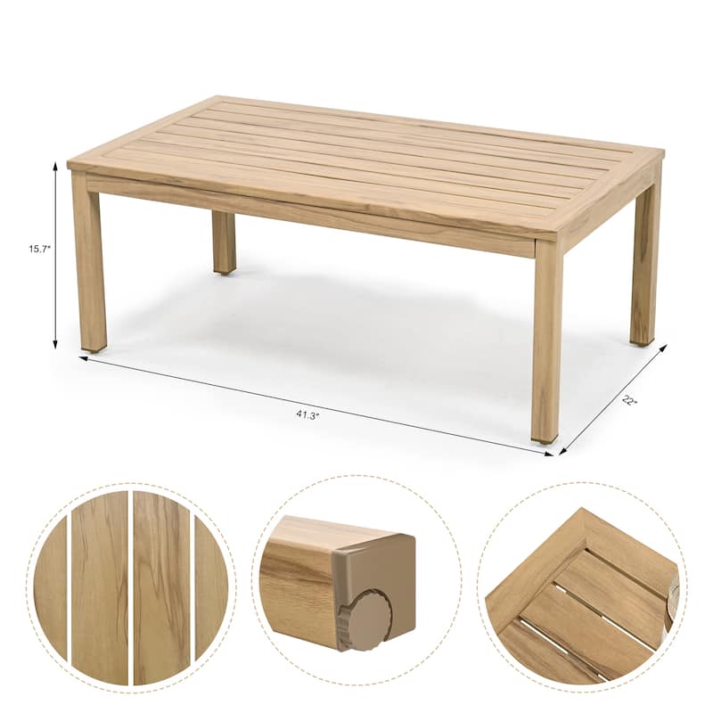 6-Person Wood-grain Aluminum Patio Conversation table