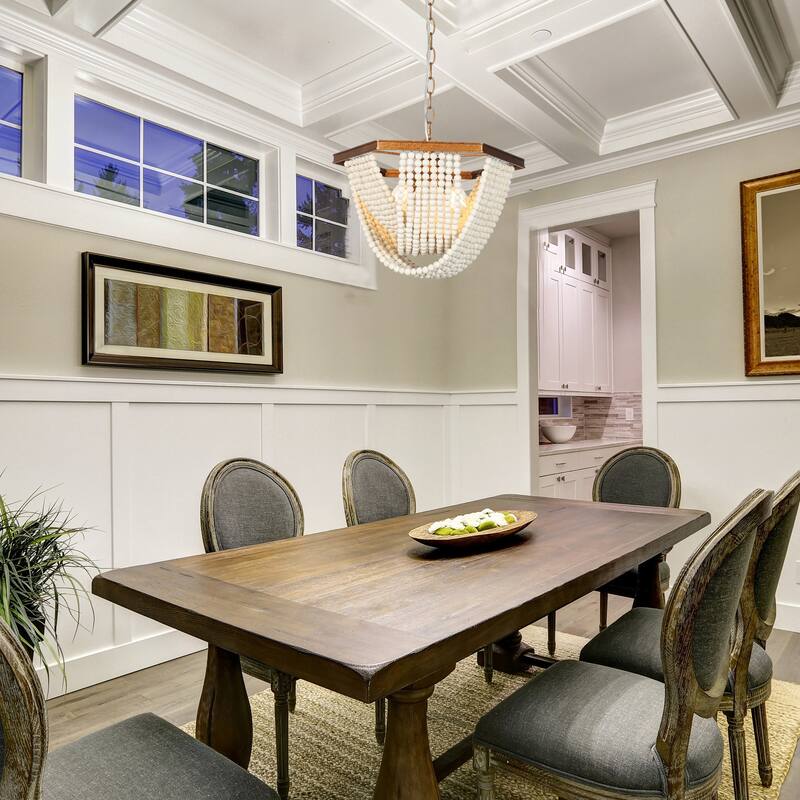 Empire 4-light Wooden Beads Coastal Chandelier Brass Gold Bracket Bedroom Dining Room Lights