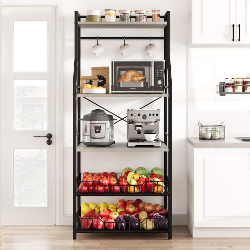 5-Tier Kitchen Bakers Rack Microwave Oven Stand with 2 Large Wire Basket - 15.7"D x 23.6"W x 50.7"H