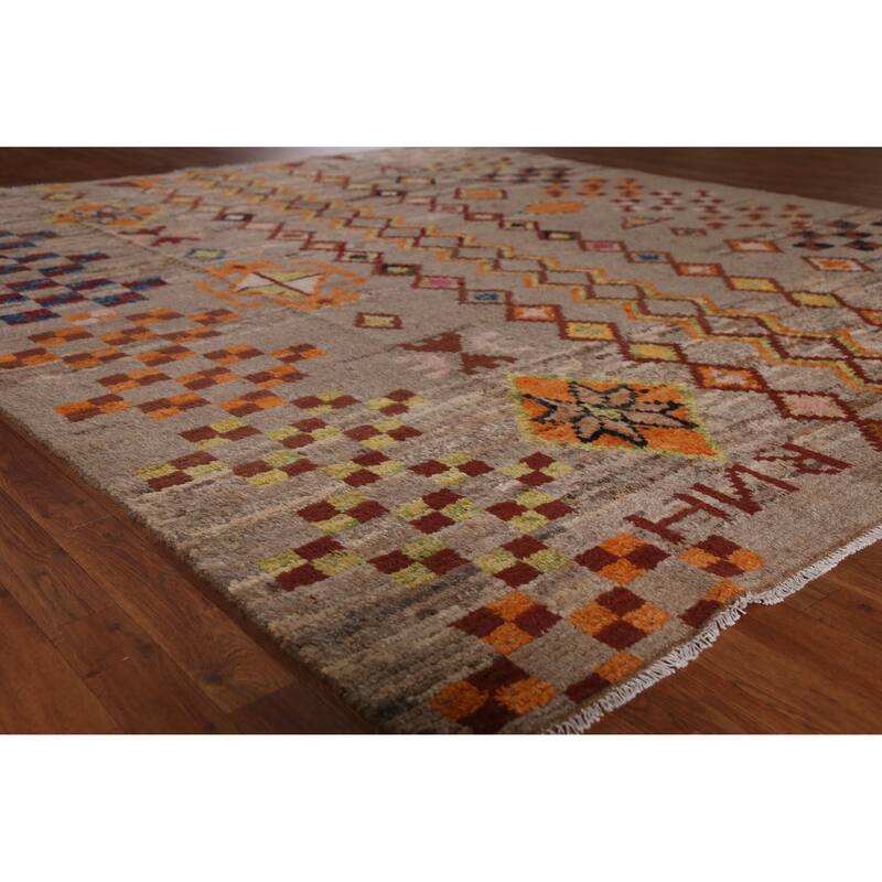 Geometric Brown Moroccan Oriental Area Rug Handmade Wool Carpet - 8'4" x 9'9" - 8'4" x 9'9" - Brown