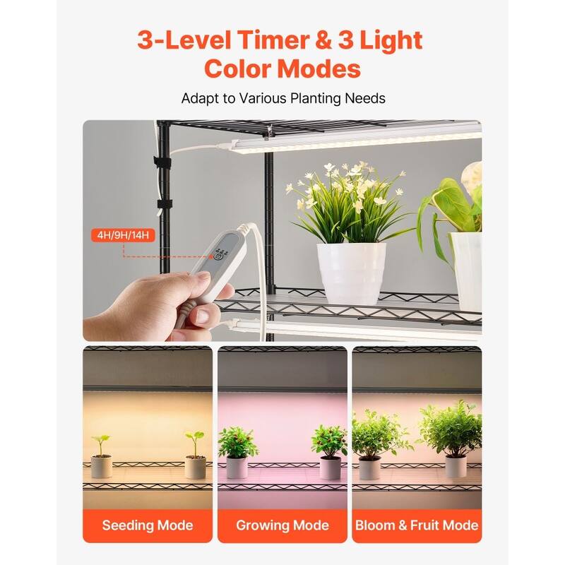 Black Metal 6-Tier Indoor Plant Stand with 5 3-Color LED Grow Lights and Timer - 29.53 x 13.78 x 70.87 in