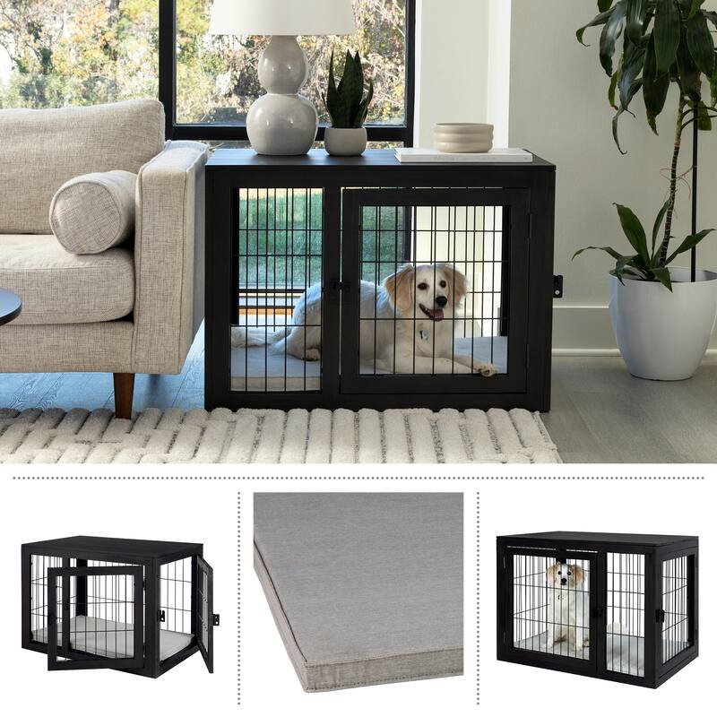 PETMAKER Furniture-Style Dog Crate with Double Doors and Cushion