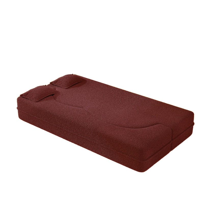 Convertible Floor Sofa with Teddy Fabric, Twin Mattress & No Assembly