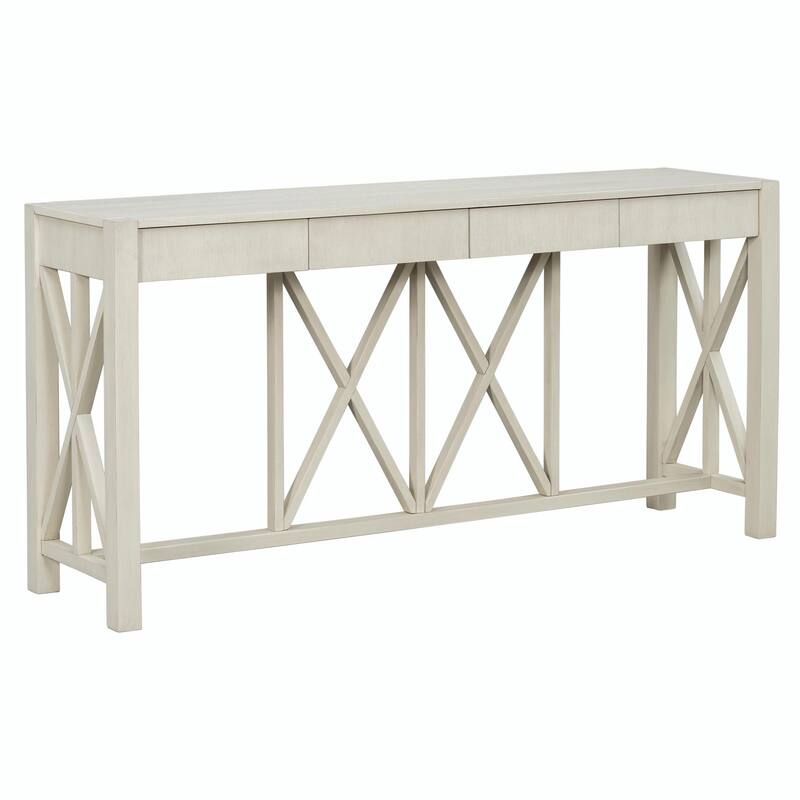 60" Acacia Veneer Console Table with 4 Spacious Drawers