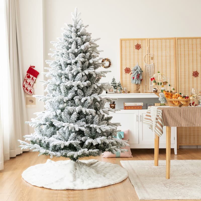 Gymax 4.5/6/7ft Snow Flocked Decoration Christmas Tree w/LED Lights &