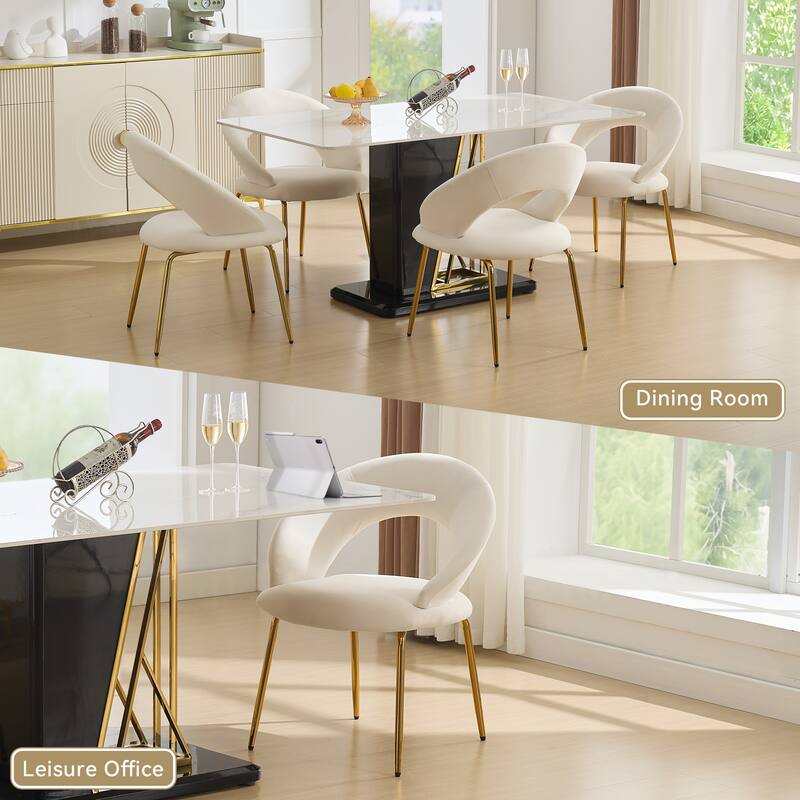 Set of 1 Dining Chairs With Curved Backrest and Golden Metal Legs