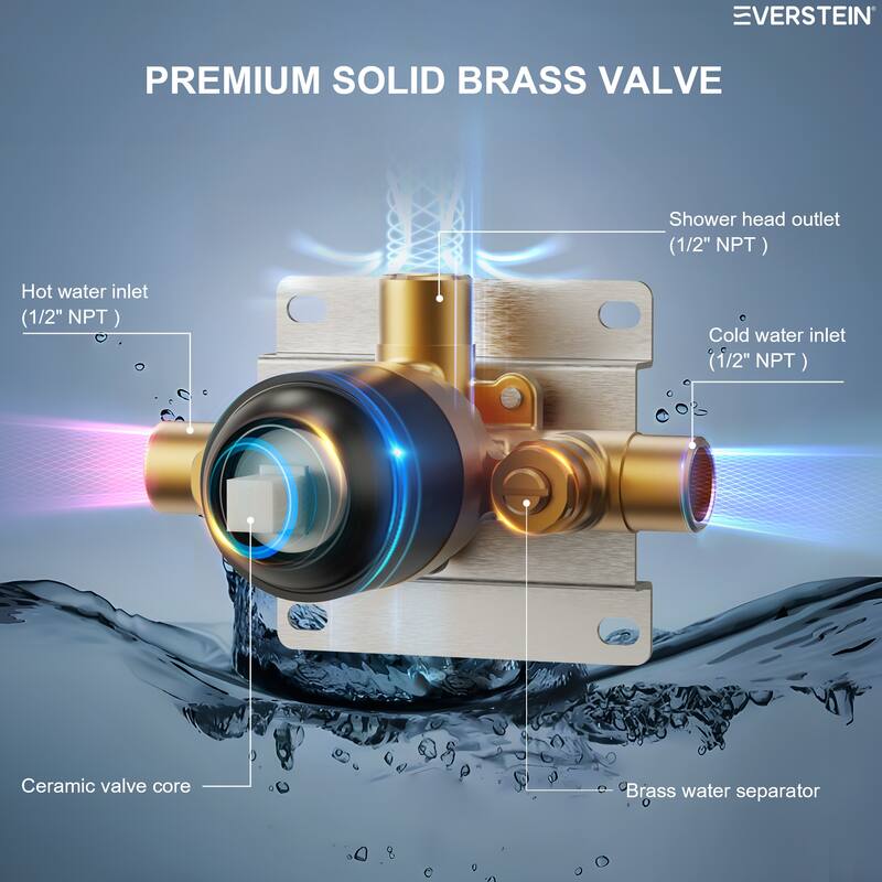 Single-Function Shower Faucet Stainless Steel Rain Shower Head with Pressure-Balanced Valve
