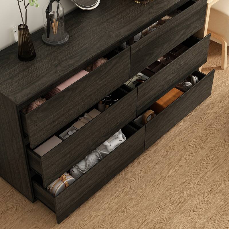 FUFU&GAGA 59" Modern Space Saving 6 Drawer Double Dresser Buffet Sideboard Chest