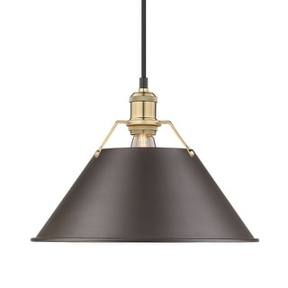 Yep by Golden Lighting Orwell 1-light 14in Pendant in Brushed Champagne Brass and Rubbed Bronze shade - Gold