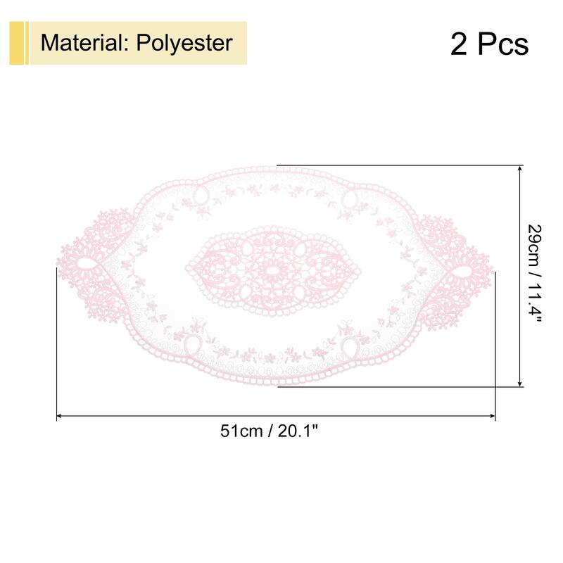 2Pack 11x20in Retro Lace Placemat Oval French Crochet Doilies Coasters - Pink