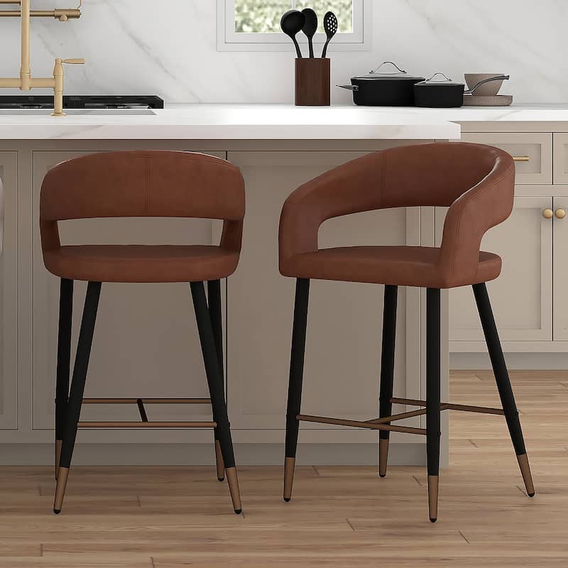 Modern Faux Leather and Metal 26" Counter Stool, Set of 4