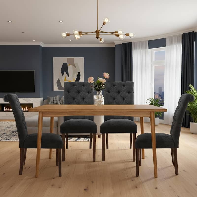 Modern Tufted Fabric Dining Chairs – Stylish Parsons Side Chairs with Padded Seat & Wood Legs,Set of 2/4/6 - Set of 6 - Black
