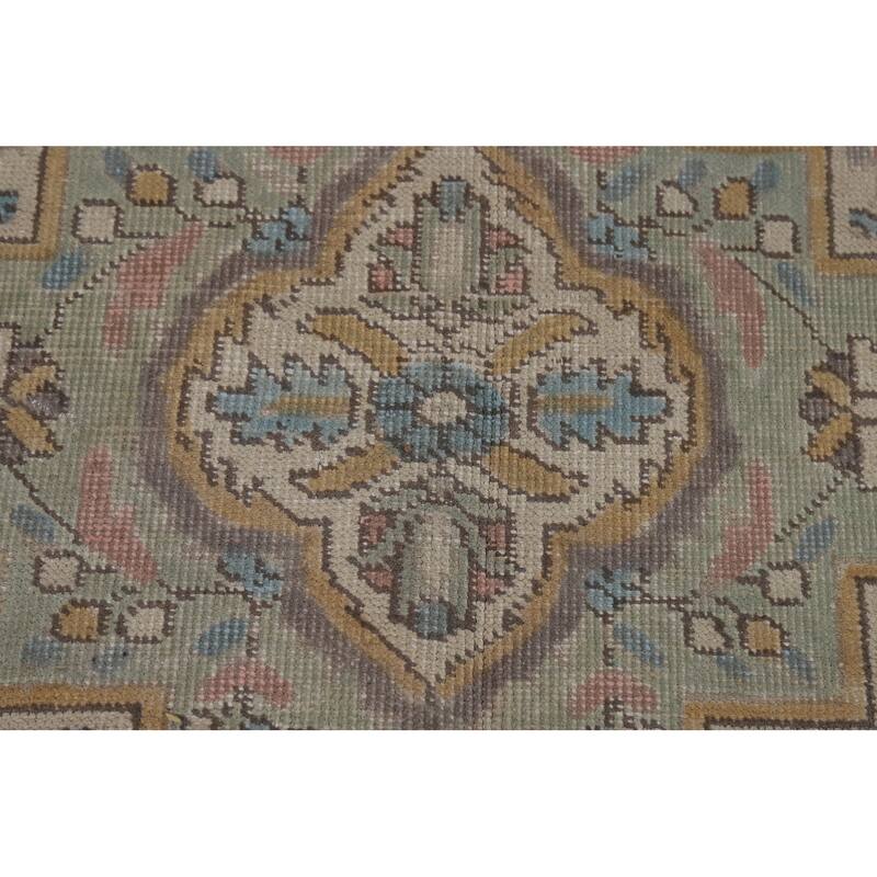 Geometric Tabriz Persian Area Rug Hand-Knotted Beige Wool Carpet - 9'10"x 12'6"