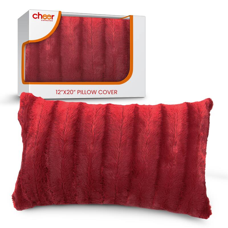 Cheer Collection FauxFur Throw Pillow Cover - 12x20 - Maroon