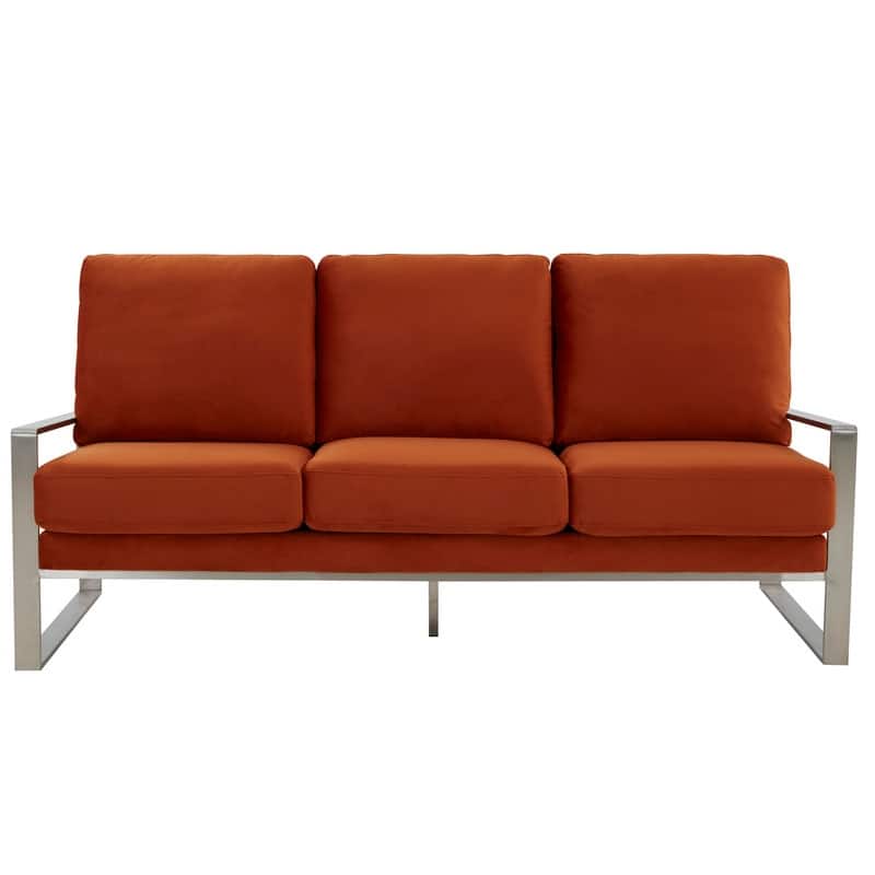 Jefferson Velvet Upholstered 3 Seater Sofa with Silver Metal Frame with Removable Cushion for Living Room, Bedroom, Office