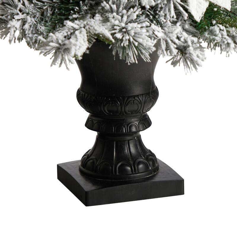 4ft. Flocked Artificial Christmas Tree with 223 Branches & 100 Warm Lights in Decorative Urn - Snowy Holiday X-Mas Glow
