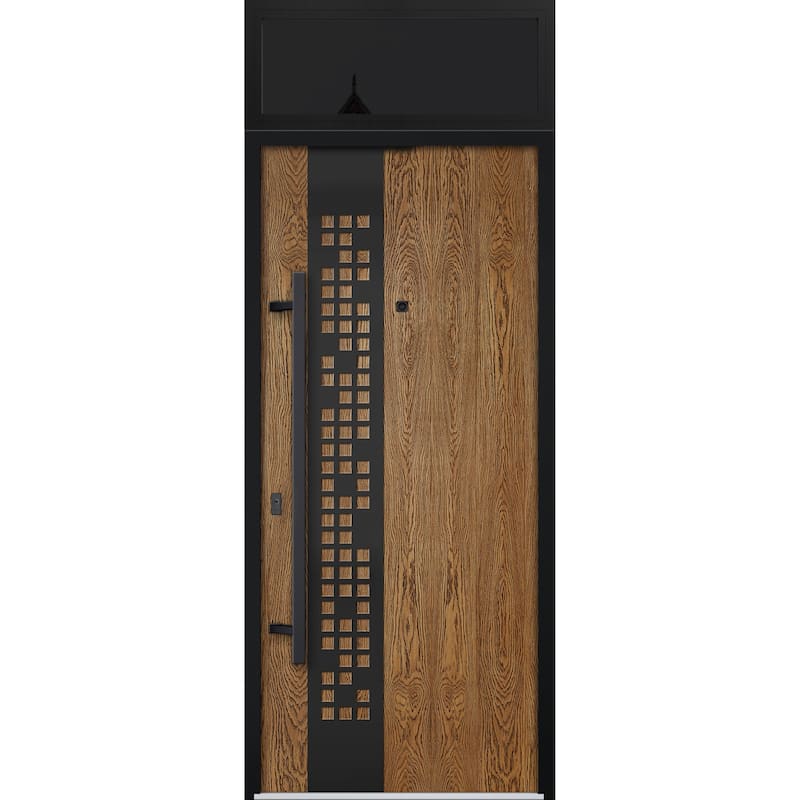 Exterior Prehung Steel Entry Door Ronex 0131 Grey 2 Sidelites Top Window Stainless Steel Inserts 16+36+16x96 Left Hand - Beige - 36 x 96