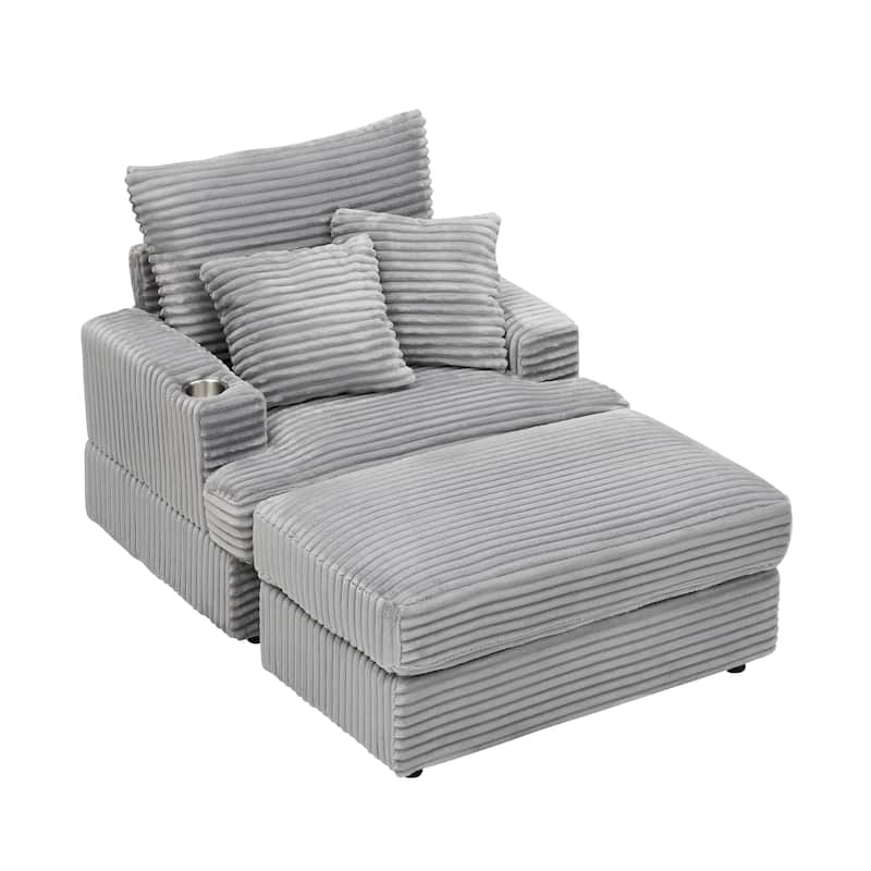 Armchair & Ottoman Set with Cup Holder and 2 Throw Pillows